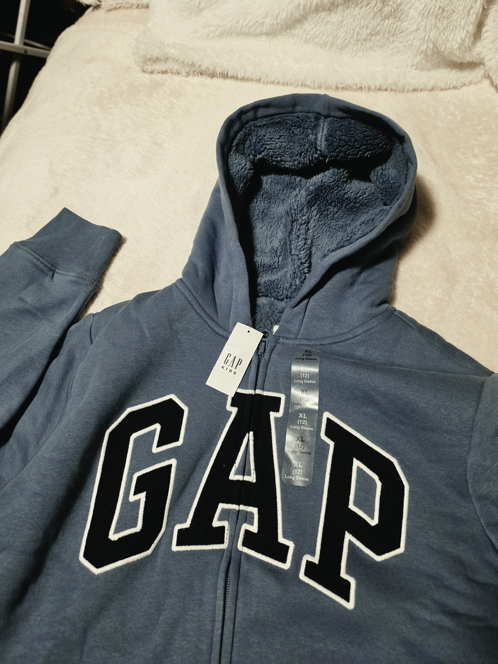 GAP Kids Slate Blue Sherpa-Lined Zip Hoodie